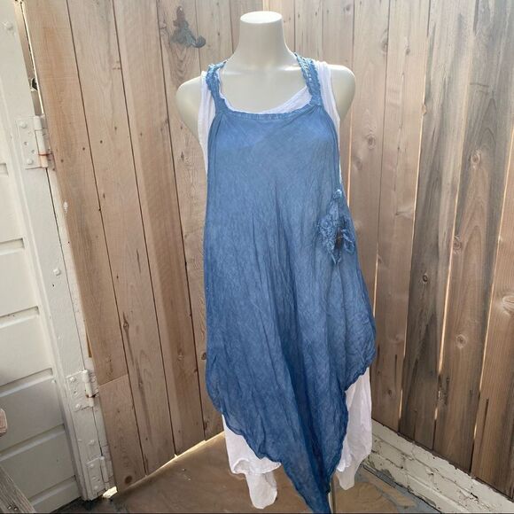 Italian Two Pieces Long Cotton Raw Moda Dress denim blue NWT - Picture 10 of 16